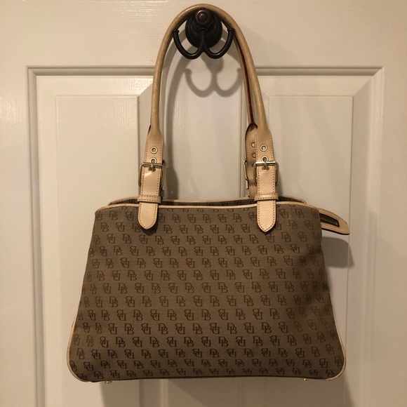 Dooney & Bourke Buckel Satchel Tote Bag Signature Design w/ Leather Trim - Picture 2 of 15